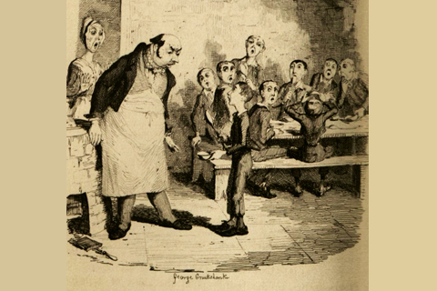 Illustration from Oliver Twist, Oliver Twist asks for more