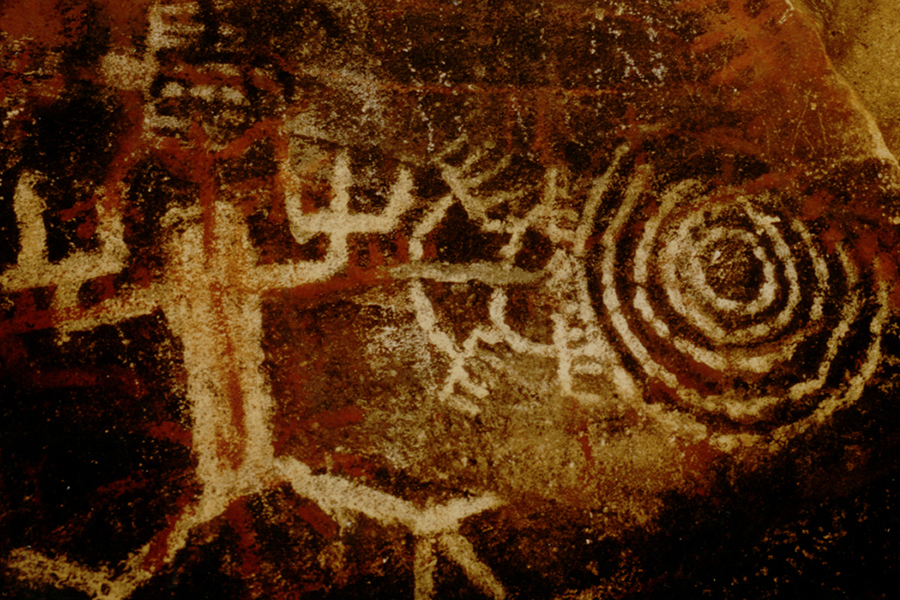 Pictographs located in the Burro Flats area, which date to 500 AD