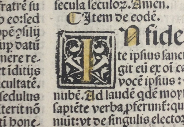 Sermones de t[em]p[or]e et de sanctis. A woodcut initial letter.