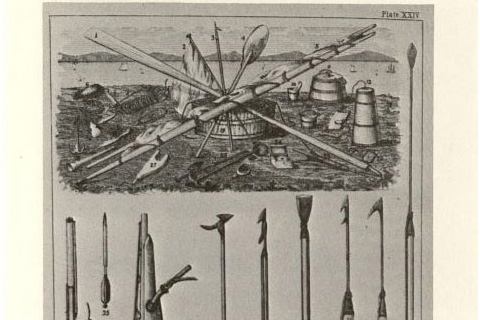 Depictions of some of the tools used in whaling