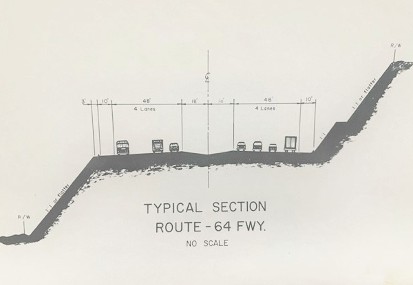 Typical Section for Route 64, illustration demonstrating the width of the future highway