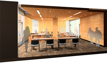 architect's rendering of special collections reading room