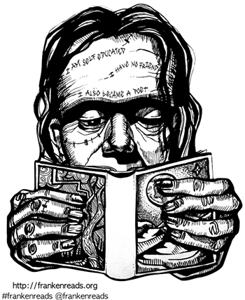 Frankenstein's Monster reading a book