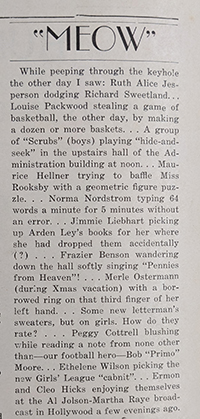 "Meow" gossip column, Hunter's Call, January 8, 1937, Canoga Park High School Collection