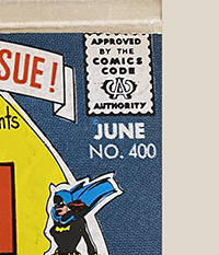 Detail of the Comics Code Authority seal on the cover of the comic