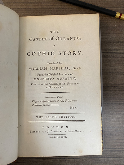 Title Page from The Castle of Otranto PR3757.W2 C3 1786