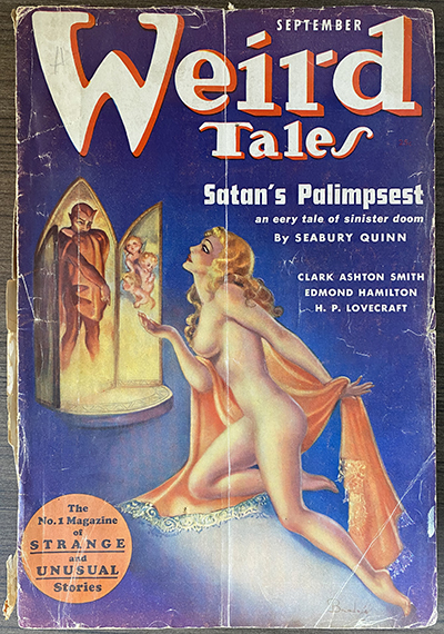 Weird Tales Volume 30, Number 3 with cover illustration from "Satan's Palimpsest"