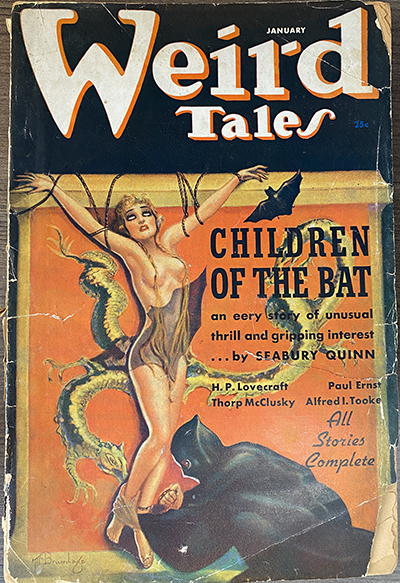 Weird Tales Volume 29, Number 1 with cover illustration from "Children of the Bat"