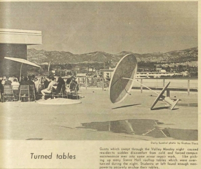 North facing view from the Sierra Rooftop Cafeteria after strong winds, October 16, 1968