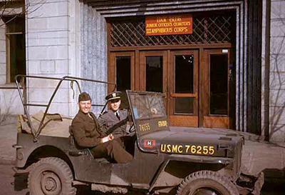 Geidt and friend in Jeep