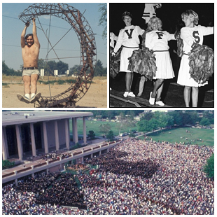 CSUN sculpture, cheerleaders, commencement ceremony