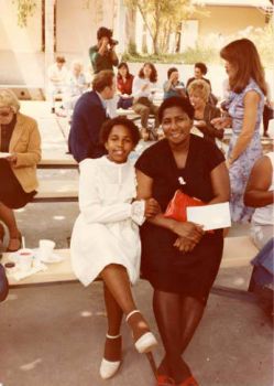Mrs. Claudia Johnson with her daughter Tara at Vaughn Street School, 1973