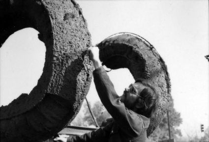 John Banks sculpting the spaghetti letters