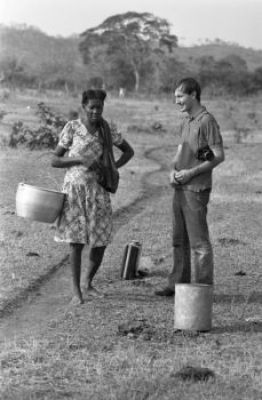 Richard Cross standing with a villager, San Basilio de Palenque, Colombia, 1977