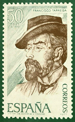 Postal stamp featuring Francisco Tarrega