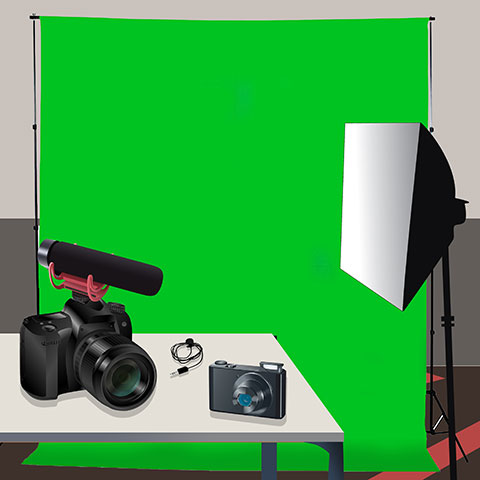 green screen, cameras, lighting