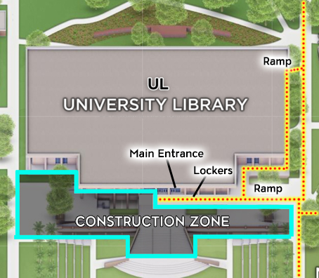 Detail of Library construction zone with lockers
