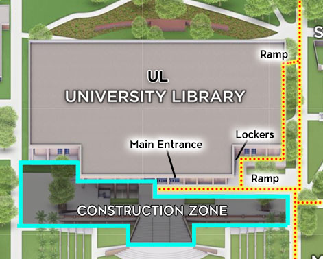Detail of Library construction zone with lockers