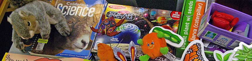 Teacher Curriculum Center Collage with Various Learning Materials and Toys