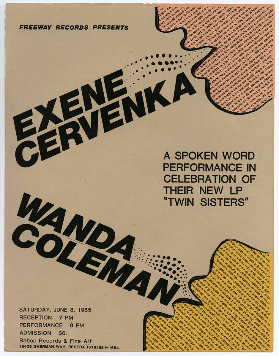 Spoken Word Performance Poster, June 8, 1985