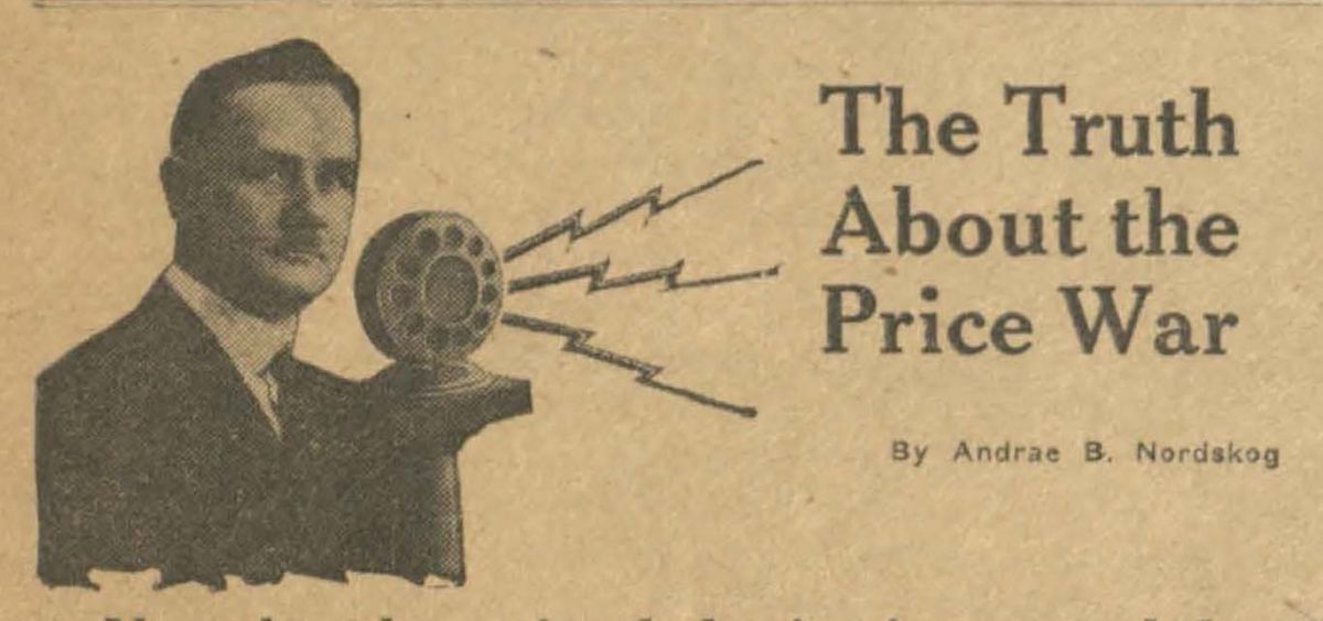 Andrae Nordskog speaks "The Truth About the Price War" over the radio, The Gridiron, Special Lincoln Day Edition, February 12, 1929