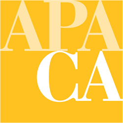 APACA logo as white text on yellow background