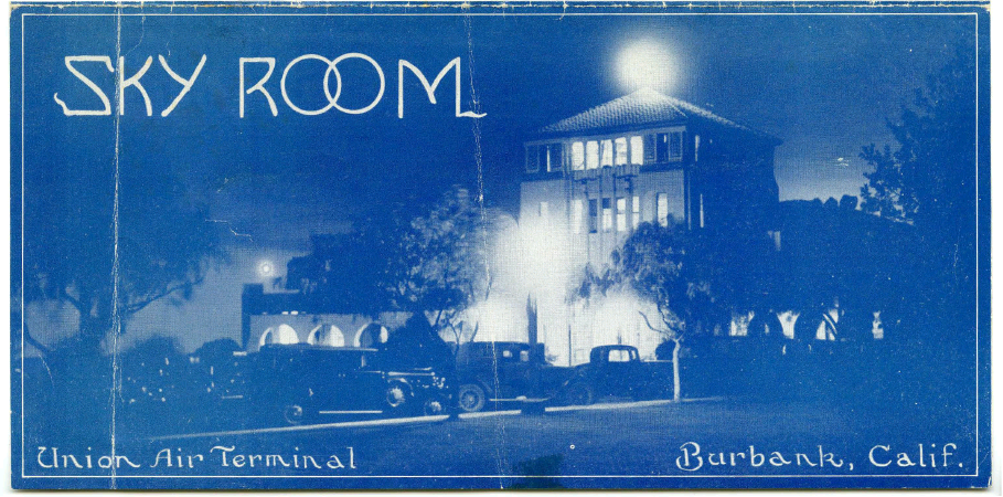 Brochure cover with a picture of the Sky Room restaurant in the background