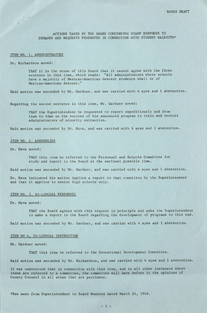 Typewritten page specifying the actions taken by staff in response to walkouts.