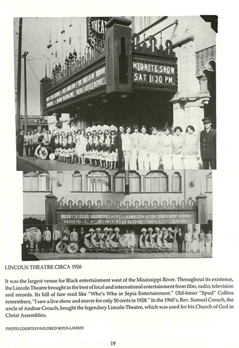 Images of the Lincoln Theater with performers and employees forming a line directly in front of the theater.