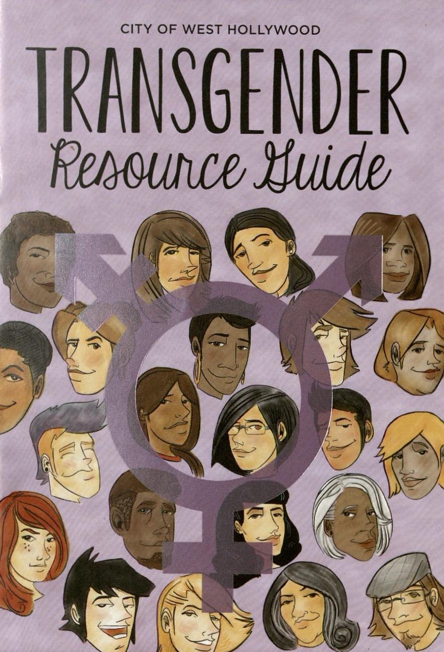 City of West Hollywood Transgender Resource Guide; cover art with transgender symbol superimposed on diverse faces